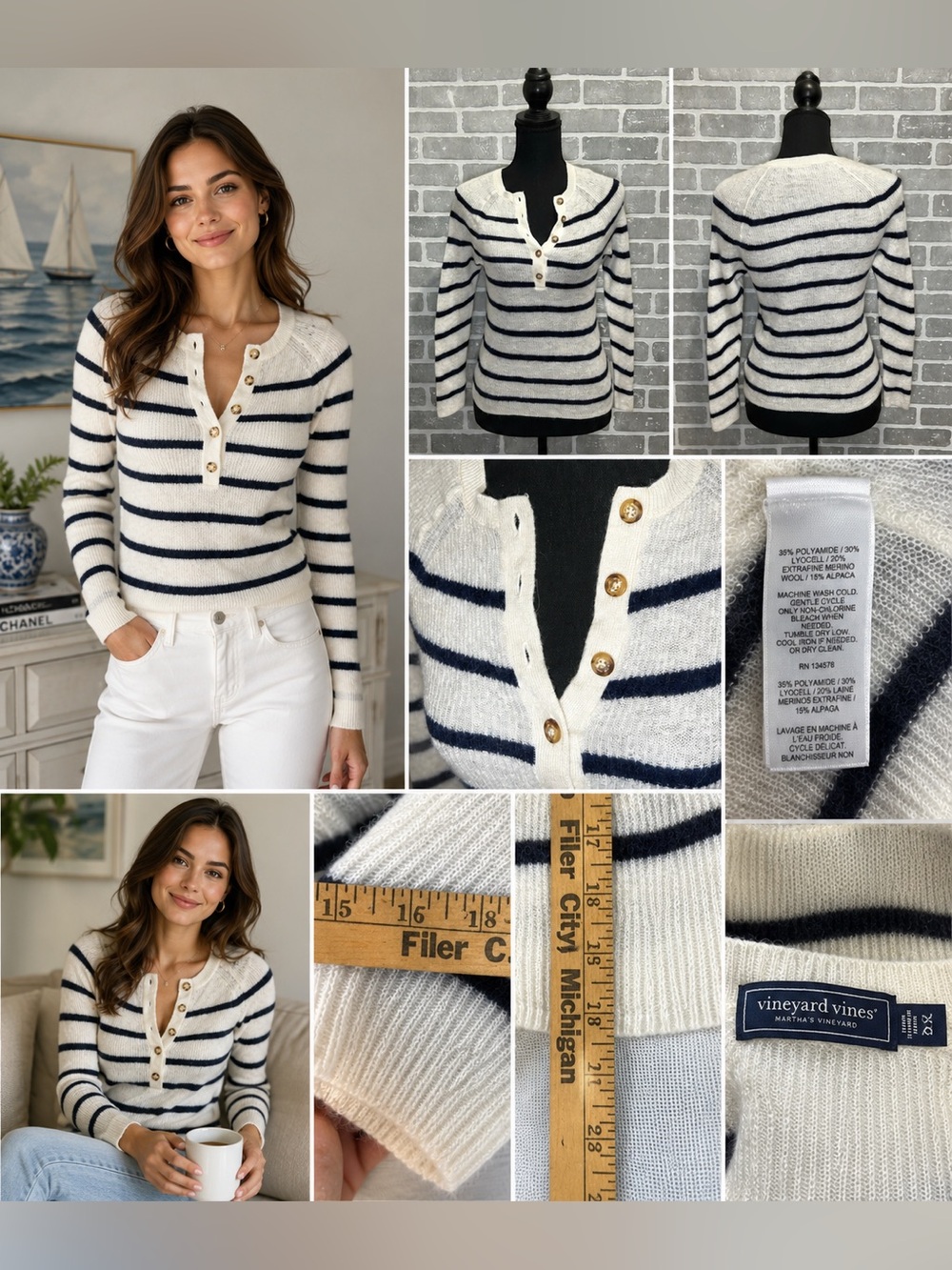 Vineyard Vines Stripe Henley Sweater XXS Merino Wool Alpaca Blend Sold Out